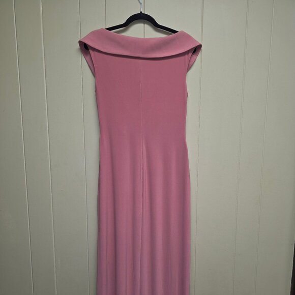 Lauren Ralph Lauren Jersey Off the Shoulder Gown Women's 10 Pink Mahogany V-Neck - Picture 7 of 8